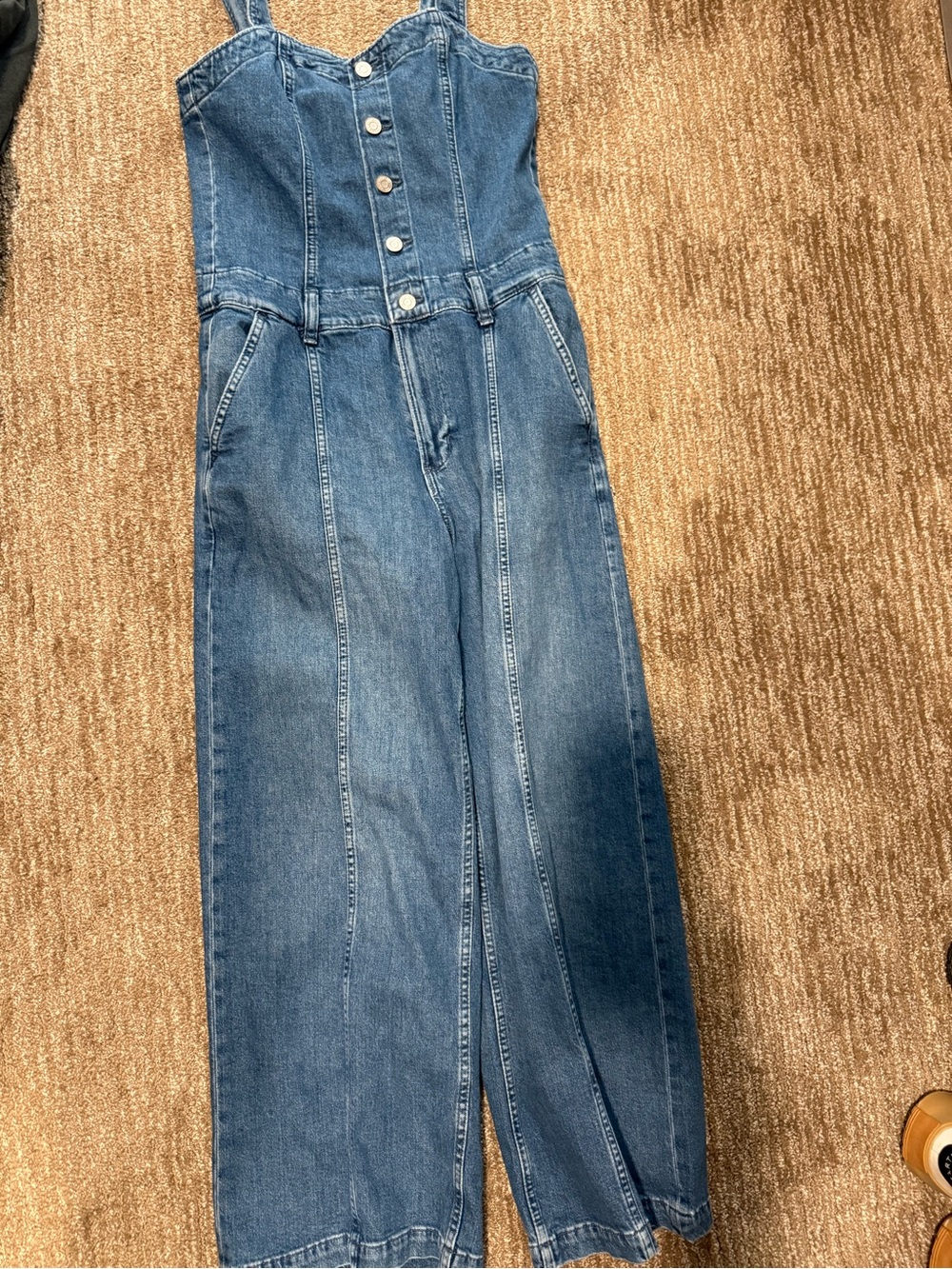 GAP Blue Denim Button-Front Wide-Leg Jumpsuit